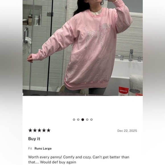 PINK x LoveShackFancy Pink Crewneck Sweatshirt Dress dog crystals shine - Picture 13 of 16